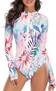 Zando Wetsuit Women's Long Sleeve One-Piece Swimsuits Burkini Swimwear for Ladies