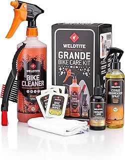 WELDTITE 6-in-1 Grande Bike Care Kit - Complete Cleaning & Maintenance Set With Bike Cleaner, Degreaser, Lube, Brushes, Wipes & Cleaning Cloth
