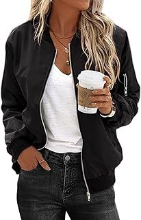 Zeagoo Bomber Jacket Women Lightweight Flight Jackets Long Sleeve Zip Up Casual Solid Quilted Coat with 2 Pockets