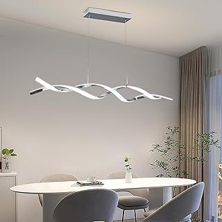 Mikeru Modern Wave Pendant Light, 120cm Dining Table Lights 3000K/4500K/6500K Dimmable 10% to 100% Height Adjustable Island Lighting 1cm to 150cm Chrome LED Chandelier for Living Room