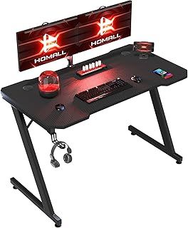 Homall Whole Board Gaming Desk 80 x 52 cm PC Computer Desk Z Shaped Computer Table PC Gaming Table Gamer Desk for Home Office with Headphone Hook, Black