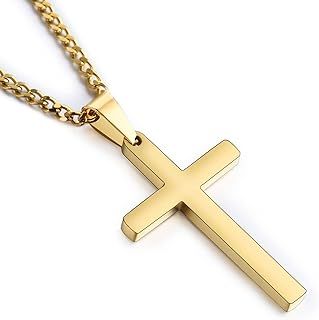 CERSLIMO Cross Necklace for Men Women, 316L Stainless Steel Cross Pendant Necklace with Chain-55+5CM | Silver/Gold/Black Cross Chain Necklaces Easter Gifts for Birthday Christmas Thanksgiving Day
