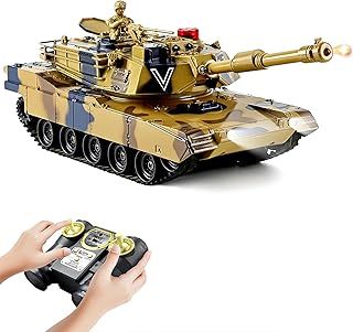 Remote Control Tank,2.4GHz Battle Tank,1:24,350° Rotating Turret,LED Lighting,with Smoke Effect,1:24 U.S. Main Battle Tank M1A2 Model for 5 6 7 8-12 Year Old Kids Toys