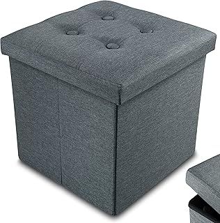 Nyxi Foldable Ottoman Storage Box, 38x38x38cm, 40L Capacity, Fabric, Multi-Purpose Seat, Foot Stool, Storage Organizer with Lid for Kids Toys, Bedroom, Hallway, Living Room Dark Grey