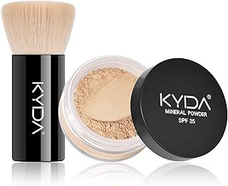 KYDA Mineral Powder Foundation, SPF 35, Lightweight Loose Powder Foundation, Skin-improving Mineral Foundation, Buildable Coverage, Natural Glow Base Makeup, 0.28 oz, Medium Beige, with Brush