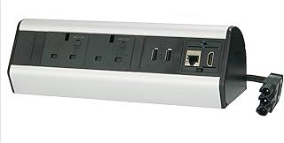 Allcam DP14-series Commercial Desktop Power Extension w/Desk Clamp, 2x Individually Fused Sockets 2x USB 1x Ethernet 1x High Definition AV and 2m Starter Lead Black