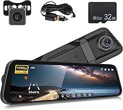 Mirror Dash Cam Car Camera, 9.66 Inch IPS LCD Full HD Smart Rearview Mirror for Cars & Trucks, HDR Front and Rear View Dual Cameras 1080P, Night Vision, Parking Assistance, Loop Recording DVR,32GB TF