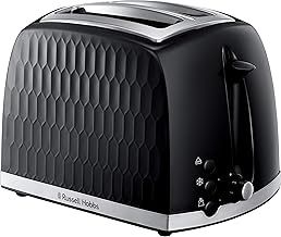 Russell Hobbs Honeycomb 2 Slice Toaster (Extra wide slots, High lift feature, 6 Browning levels, Frozen/Cancel/Reheat function, Removable crumb tray, 850W, Black, Textured high gloss) 26061
