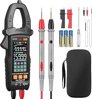 Proster Clamp Meter - TRMS 6000 Counts Amp Clamp with AC/DC Current Voltage Capacitance Resistance Diode Temperature Continuity NCV/Live Clamp Multimeter with Storage Bag Test Leads