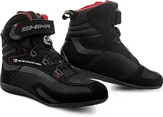 SHIMA Exo Motorbike Boots for Men Ventilated Leather Shoes Atop Closure Summer Suede Motorcycle Short Ankle Protector Urban Bike (Mens, Black, 9.5)