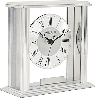 London Clock Silver Flat Top Mantel Clock, 15.5 x 6 x 14.3cm