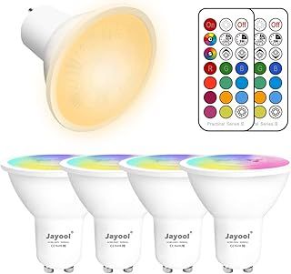 Jayool GU10 LED Light Bulbs, 5W Colour Changing Spotlight Bulbs with Remote, RGB + Warm White, Timer, 40W Incandescent (Pack of 4)