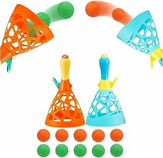 Pop and Catch Ball Game with 10 Balls and 2 Catch Launcher Baskets - Outdoor Indoor Game Activities, Basket Stuffers Gifts Beach Sport Summer Beach Toys for Kids Ages 3 4 5 6 7 8 10 12+