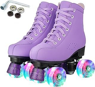 XUDREZ Women Roller Skates High Top Shoes Double Row Shiny Roller Derby Skates Four Wheel Unisex PU Classic Skates for Girl Beginner Indoor Outdoor