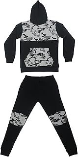Bahob® Boys Tracksuit Activewear 2 Piece Fleece Pull Over Hoodie and Joggers Camouflage Contrast Tracksuit Set 5-14 Years