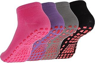 4 Pairs Non Slip Yoga Pilates Socks,Yoga Socks for Women&Men with Grips Anti Non Slip Slipper Socks for Ballet, Pilates, Hospital, Home, Barre