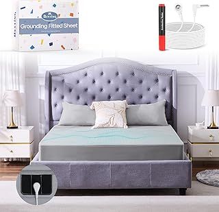 Grounding Sheets 12% Pure Silver Fiber 88% Organic Cotton Superior Earthing Fitted Sheet Earth Connected Bed Sheet with Test Pen and Long Grounding Cord (King 76"x 80"x 15" Cream White)
