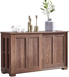 NICEME Sideboard for Living Room, Storage Cupboard for Kitchen, Hallway Side Storage Cabinet with Sliding Door (Brown) (S-1)