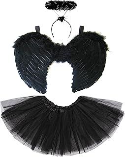 Adult Dark Angel Costume Set for Womens - Black Wings Tutu and Halo Fallen Angel For Halloween