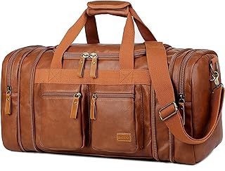 BAOSHA PU Leather Travel Duffel Weekender Bag Carry on Overnight Bag Sports Duffel Bag for Men and Women HB-21 (Brown)