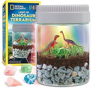 NATIONAL GEOGRAPHIC Dinosaur Terrarium Kit for Kids – Multicolour Light-Up Terrarium Kit for Kids, Build a Dino Habitat with Real Plants, Science Kit, Dinosaur Toys for Kids