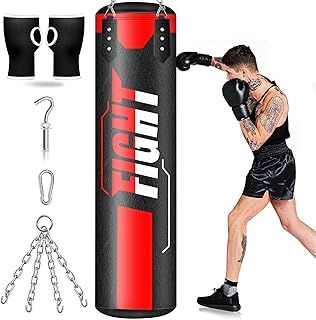 Hanging Punching Bag for Adults, 4FT PU Heavy Boxing Bags with Chain Ceiling Hook, Boxing Training Equipment for Training Muay Thai Karate Kickboxing Taekwondo Home Gym,Unfilled