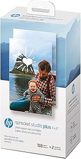 HP Sprocket Studio Plus 4 x 6” Photo Paper and Cartridges (Includes 108 Sheets and 2 Cartridges) – Compatible only with HP Sprocket Studio Plus Printer, White