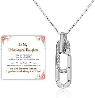 S925 Sterling Silver Interlocking Circle Necklace for Unbiological Daughter - Adjustable Crystal Necklace