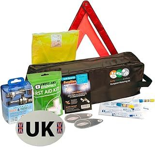 Family Motoring & Leisure 8 Piece European Travel Kit for Driving Abroad Quality Ultimate Safety Abroad European Travel Essentials storage bag & Emergency Roadside Breakdown Kit9