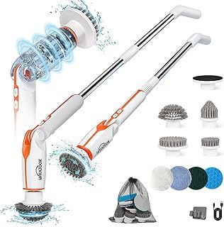 Electric Spin Scrubber, Electric Scrubber for Cleaning, Adjustable Extension Long Handle & 8 Replaceable Rotating Heads, Remote Control Shower Cleaner Brush for Bathroom, Floor, Kitchen, Car