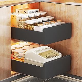 Pull Out Cabinet Organiser,Pull Out Kitchen Storage,Heavy Duty Storage Slide Out Drawer for Cupboard,Pull Out Drawers for Cupboards Living Room,Home(Black/25 W*43 D*9 H cm)