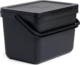 TATAY Kitchen Food Waste Compost Caddy Bin, 6 L Capacity, Polypropylene, Made from 100 Percent Recycled Materials, Black Colour, Measures 26,5 x 19 x 18,5 cm, 1105515