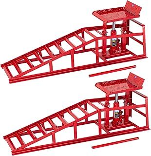 AIM Tools 2 Pack Steel Car Ramps with Hydraulic Jack, 5 Ton Loading Capacity Lifting Platform, Height Adjustable Drive-up Ramp for Workshop Garage Car Repair Maintenance