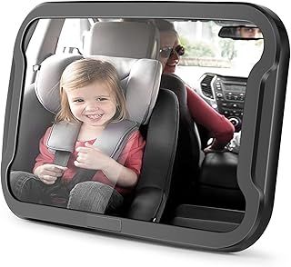Vinabo Baby Car Mirror, Anti-dropout Baby Mirror with 360° Adjustable Rotation, 100% Unbreakable Baby Mirror to Fit All Rear Car Seats Essential Young Parents, Black