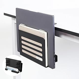 ROLIZOE 3 In 1 Desk Side Storage Clamp On Desk Shelf Storage with Headphone Stand & Cable Hook No Drill Under Desk Laptop Holder Anti-Slip Carbon Steel Desk Tidy Organiser for Home and Office
