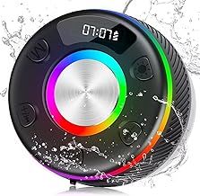 Bluetooth Shower Speaker, Portable Speakers Bluetooth 5.3 with HD Sound, IPX7 Waterproof, Colorful RGB Light/LED Display/FM Radio/Hands-Free Call/Suction Cup, Perfect for Bathroom Sing-Along, Black