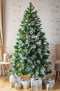 Marco Paul 6ft Artificial Christmas Tree - Traditional Xmas Pine With 620 Tips, Pine Cones, Snow Effect - 180cm Green Modern Home Decor