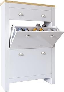Shoe Storage Cabinet with 2 Flip Drawers & 1 Drawer Narrow Wooden Shoes Rack Cabinet, Freestanding Shoe Organizer Storage for Entryway, Hallway White 78W x 24D x 107H cm