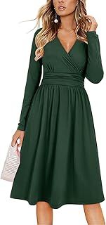 OUGES Women's Summer Midi Dress V-Neck Long/Short Sleeve Floral Ladies Spring Dress with Pockets