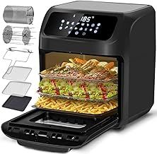 LLIVEKIT 12L Large Air Fryer Oven, 1800W Family Size Digital Air Fryer with Rotisserie, Dehydrator, 12 Presets, 90 Minutes Timer, Preheat & Reheat Oil Less for Fry Roast Bake Grill (21 Recipes)
