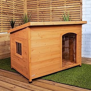 82cm x 1.16m Indoor/Outdoor Garden Wooden Dog House Kennel with Window-Dog House Shelter, Weatherproof and Durable - Perfect for Garden and Home
