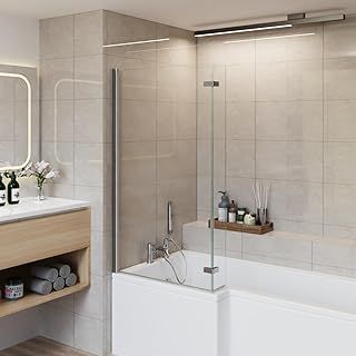 Aquariss 810x1400mm Square Bath Shower Screen 2 Folding Bifold 6mm Safety Glass Easy Clean Panel Frameless 180 Degree Pivot Screen Chrome