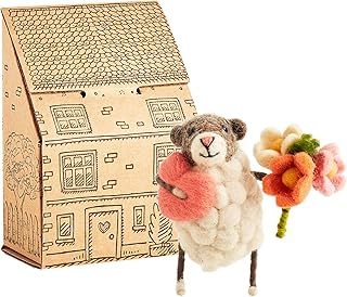 Hand-Felted Heart and Flowers Sheep | Organic Wool Home Decor | Fair Trade Plush Animal Ornament | Gift for Any Occasion | Perfect for New Spaces & Home Accessories