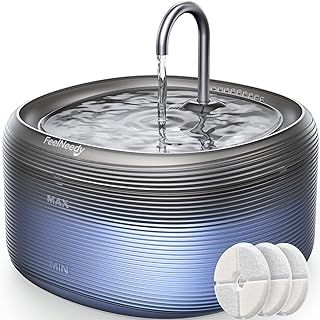 FEELNEEDY 3.2L/108oz Cat Water Fountain for Drinking, Pet Water Fountain with 3 Replacement Filters, Upgraded Silent Pump, BPA-Free, LED Indicator Light (Black)