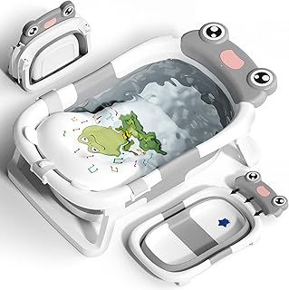 COOSEYA Foldable Baby Bath Tub for Newborn, Collapsible Baby Bathtub with Soft Support Cushion (0-18Months), Baby Shower for Infant to Toddler Gift, Travel Outdoor Design (Grey)