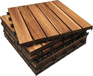 Hardwood Decking Tiles | Patio, Balcony, Concrete, Hot Tub Deck Tiles | 30x30cm Square Connect Flooring | Easy Installation | Acacia Wooden Brown | Great Drainage (18x Hardwood Deck Tiles)