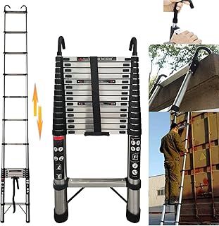 Royalswill Telescopic Ladder 5M Multi-Purpose Folding Ladder w/ Hooks,Extendable Loft Ladder Portable Collapsible Ladder,Anti-Slip Telescoping Ladder,Extension Ladder,Max Load 150kg,EN131 (5M/16.4FT)