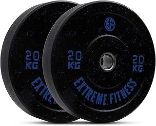 EXTREME FITNESS Olympic Bumper Plates, 2" Hi-Temp Rubber Weight Sets 5kg 10kg 15kg 20kg 25kg Pairs for Barbell Strength Training and Weight Lifting