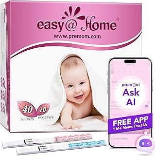 Easy@Home 40 x Ovulation Test Strips and 10 x Pregnancy Test Strips - Fertility Test Kit, Supported by Premom Ovulation Predictor iOS and Android App (40 LH + 10 HCG)