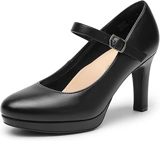 DREAM PAIRS Women's Pumps Close Toe Classic High Heels Round Toe Comfortable Low Platform Mary Jane Dress Shoes